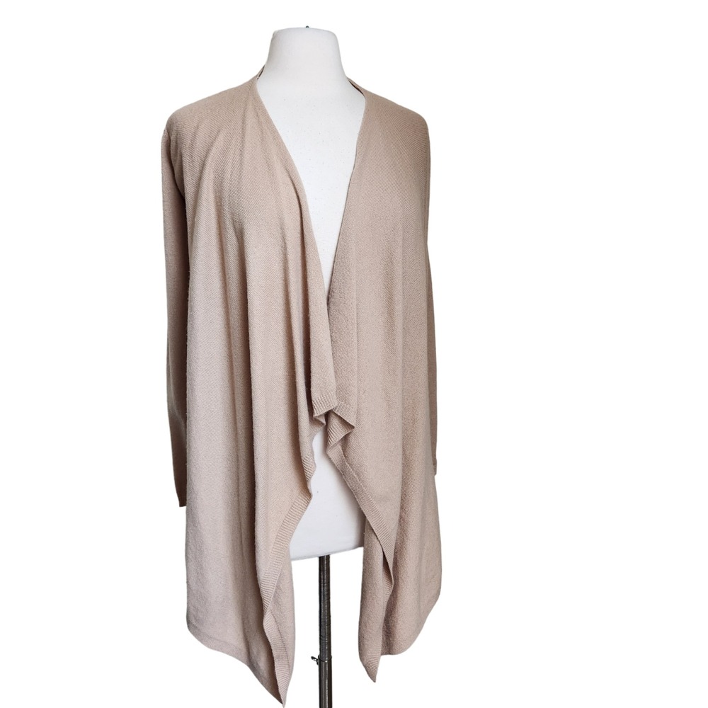 Ann Taylor 100% Cashmere Long Line Open Front Knit Cardigan Women Small Beige